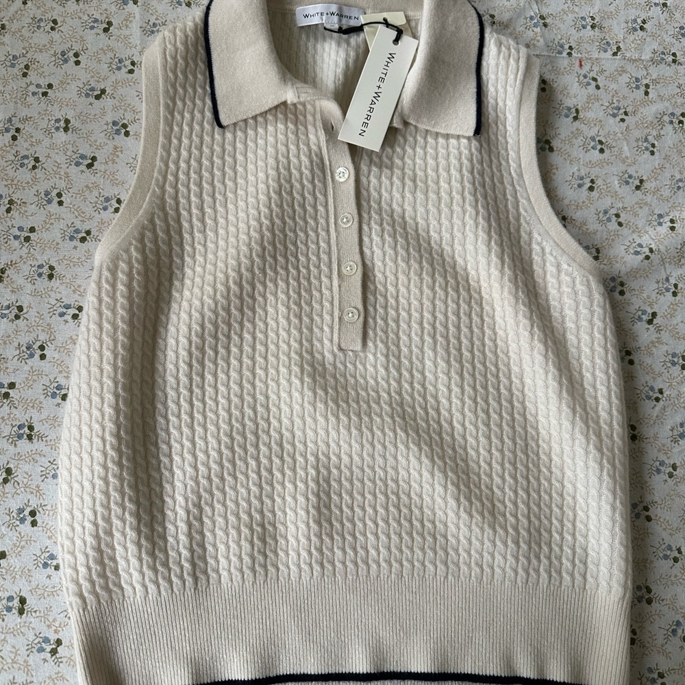 White + Warren Cream Sleeveless Sweater